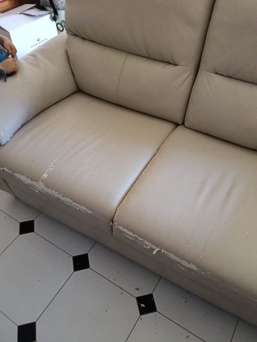 Conjunto de dois sofas em pele bege