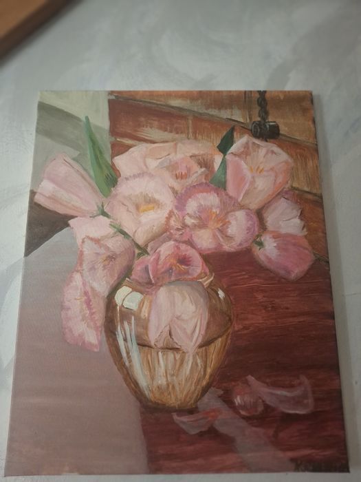 Картина ,олія  40на 50 "Тюльпани у кав'ярні"