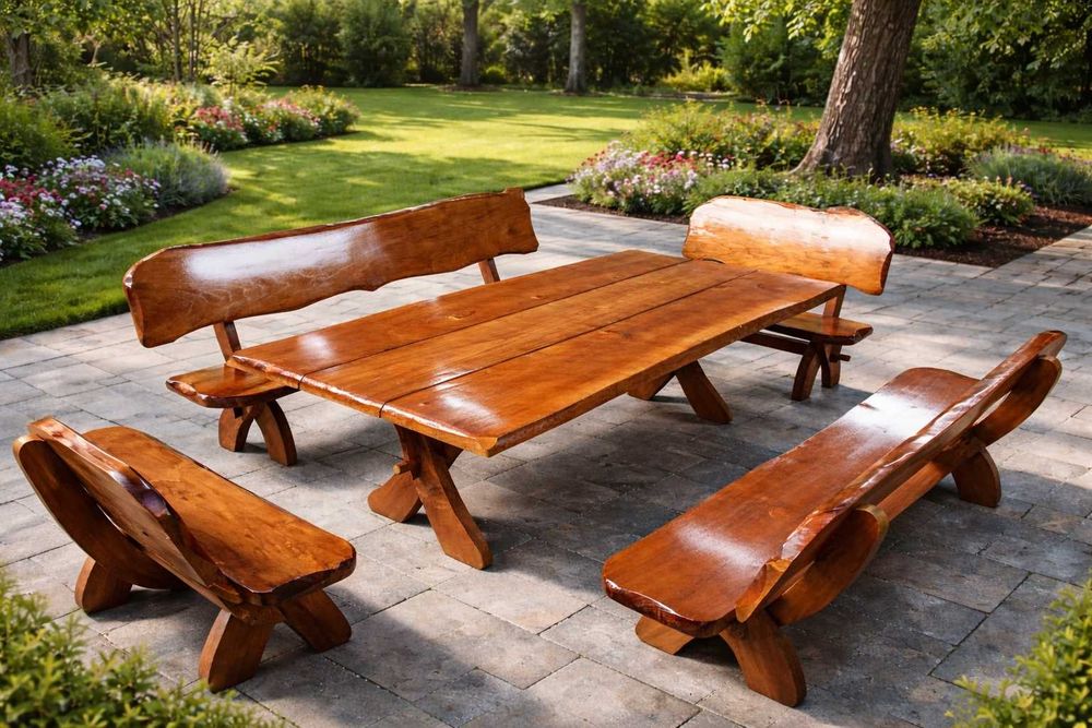 Meble ogrodowe drewniane duży stół 2,5m XL ławki krzesła do ogrodu