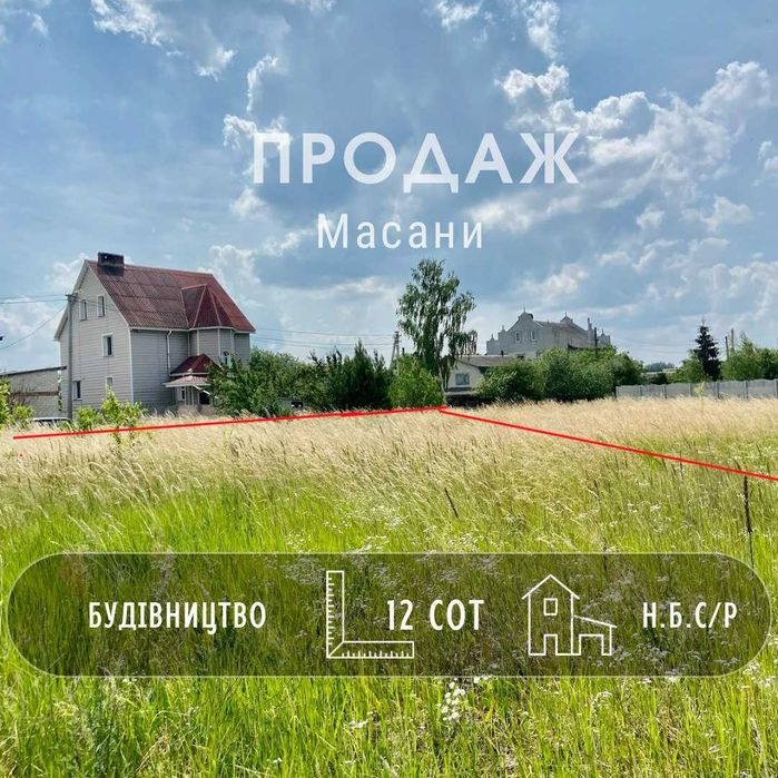 Продаж ділянки 12сот під забудову, Масани. Житлова вулиця! A11