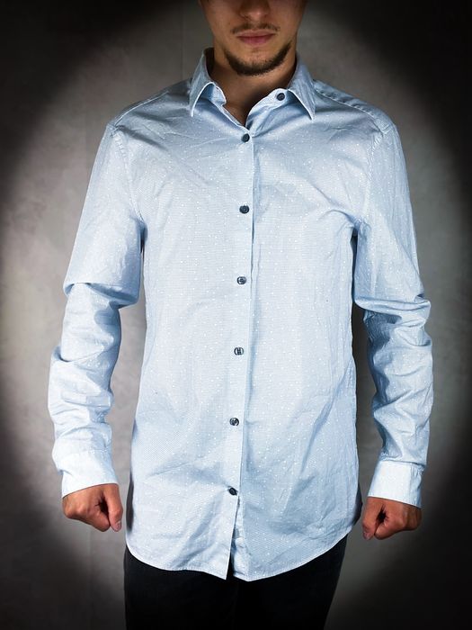 (L) Calvin Klein Nowa Męska Koszula Niebieska Biała Gładka