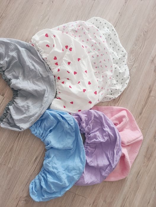 Муслінове простирадло  на гумці наматрасник бавовняний у візочок люльк