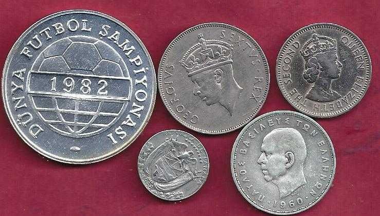Lote de 5 Moedas Diversas  Prata e Niquel