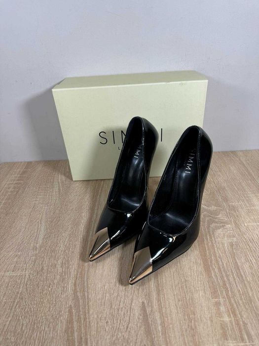 Simmi london szpilki czernie błyszczące złote 37 wysokie na obcasie