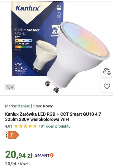 6 x Kanlux Żarówka LED RGB + CCT Smart GU10 4,7 325lm 230V