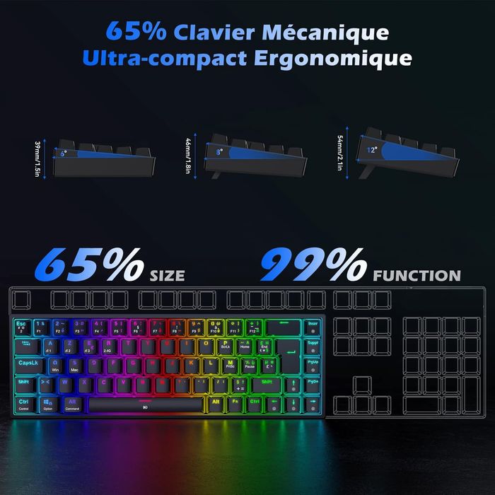 Klawiatura mechaniczna TECURS AZERTY bezprzewodowa RGB TKL