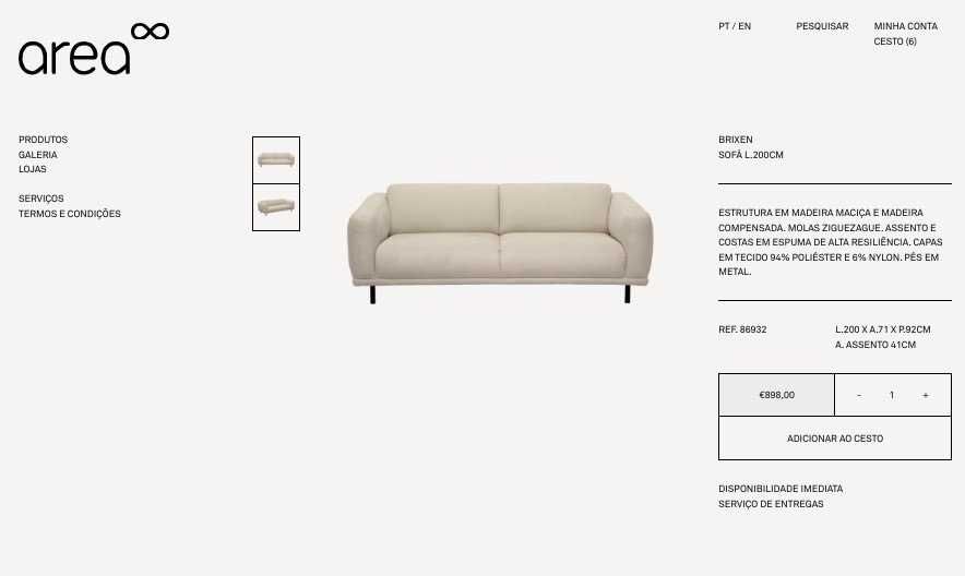sofá BRIXEN 200 cm largura da areastore NOVO