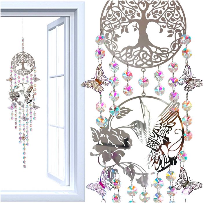 Duże DRZEWO ŻYCIA drzewko SZCZĘŚCIA KOLIBER do okna kolorowa Motyle