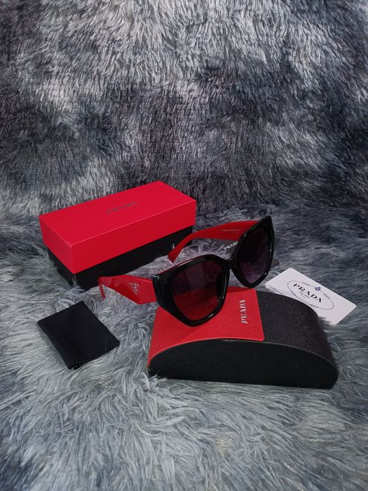 Óculos de Sol Estilo Cat-Eye PREMIUM – Preto e Vermelho (Full Set)