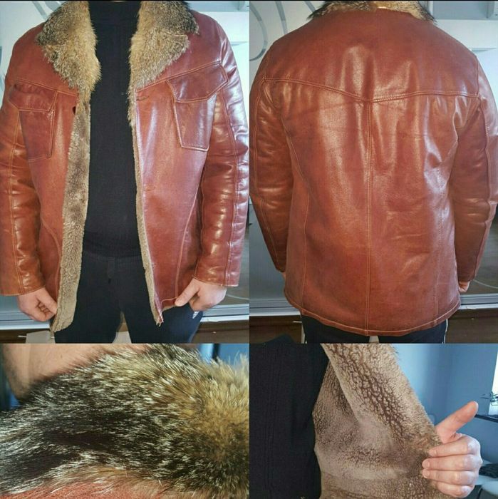 мужская зимняя дублянка (дублёнка) овчина+ волк, шуба, пальто 
р.48-50