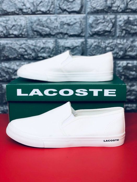 Мокасины мужские Lacoste/белые слипоны лакоста/макасы на лето мужские