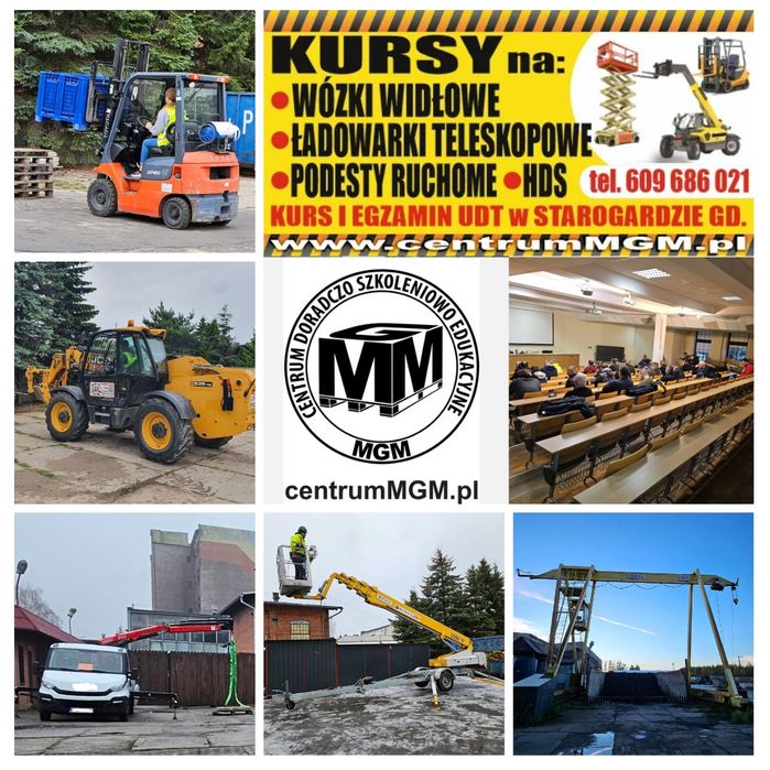 Kurs wózki widłowe, ładowarki teleskopowe, podesty, hds, UDT Starogard