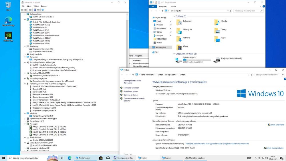 Komputer PC i5-2500K / GTX 750Ti / 8GB RAM / 250SSD / Windows 10 Home