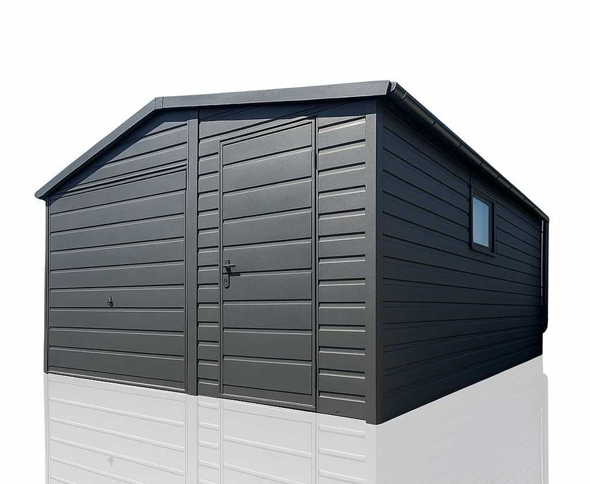 Garaż blaszany 5×5 blaszak jednostanowiskowy dach dwuspadowy grafit