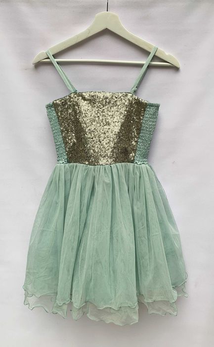 Sukienka Cekiny Tiul Miętowa Lindex 146 cm 10 11 lat