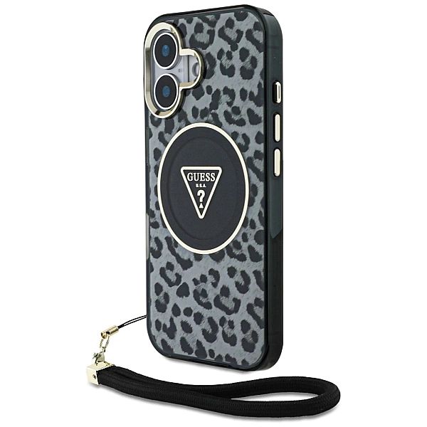 Etui Guess HC IML Leopard Triangle Cord Strap MagSafe do iPhone 16 - c