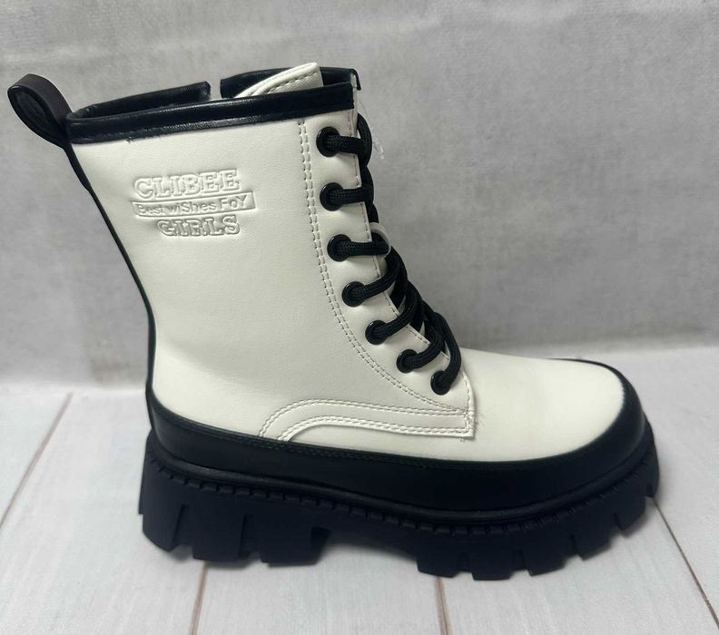 Дитячі підліткові зимові черевики на овчин clibee  білі 33-37