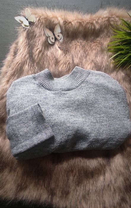 Sweter szary melanż H&M długi sweterek tunika półgolf