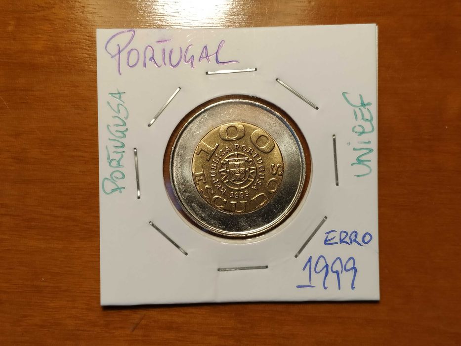 Portugal - moeda de 100 escudos de 1999 Unicef (erro Portugusa)