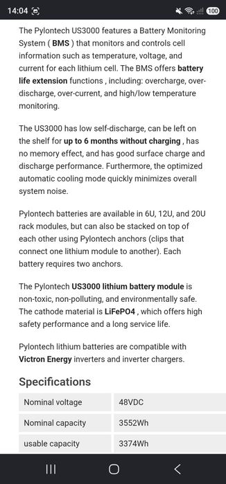 Pylontech US3000C lithium battery