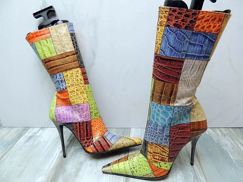 Gianmarco Lorenzi Mix Leather Premium Szpic Szpilki Kozaki