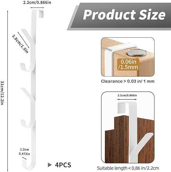 Wieszak Zawieszany na Drzwi Biały komplet 4 szt