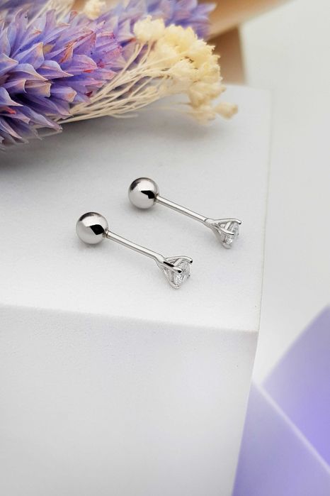 Srebrne kolczyki z wkręcanymi kulkami i pojedynczymi cyrkoniami pr.925