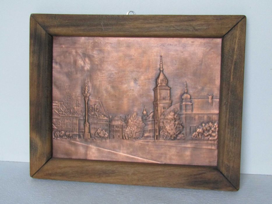 Miedziana płaskorzeźba, relief - kolumna Zygmunta oraz Zamek Królewski