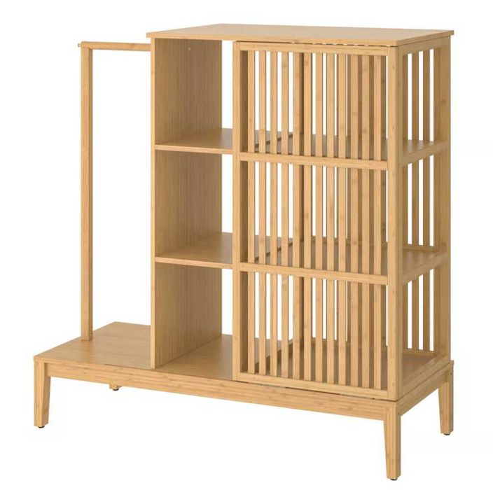 Roupeiro aberto com porta deslizante, bambu, 120x123 cm