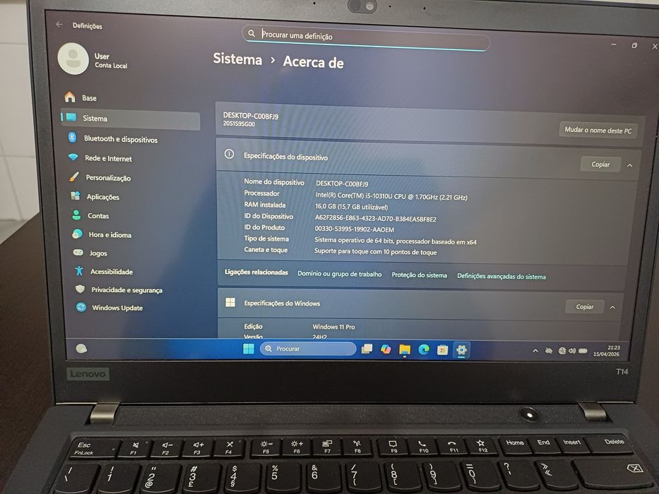 Lenovo ThinkPad T14 Gen 1 | Core i5 vPro | 16GB RAM | Como Novo