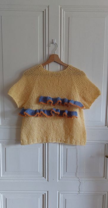 sweterek chmurka alpaka jedwab rękawy krótkie handmade