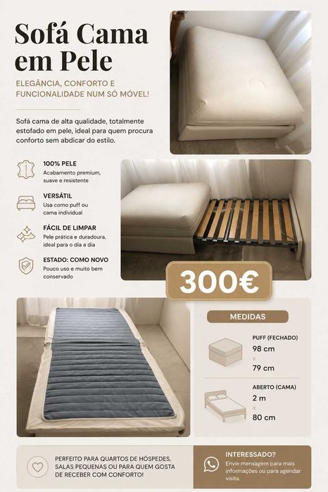 Sofá Cama em pele