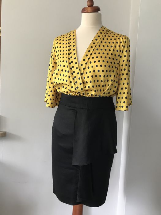 Zara czarna falbana baskinka len 36