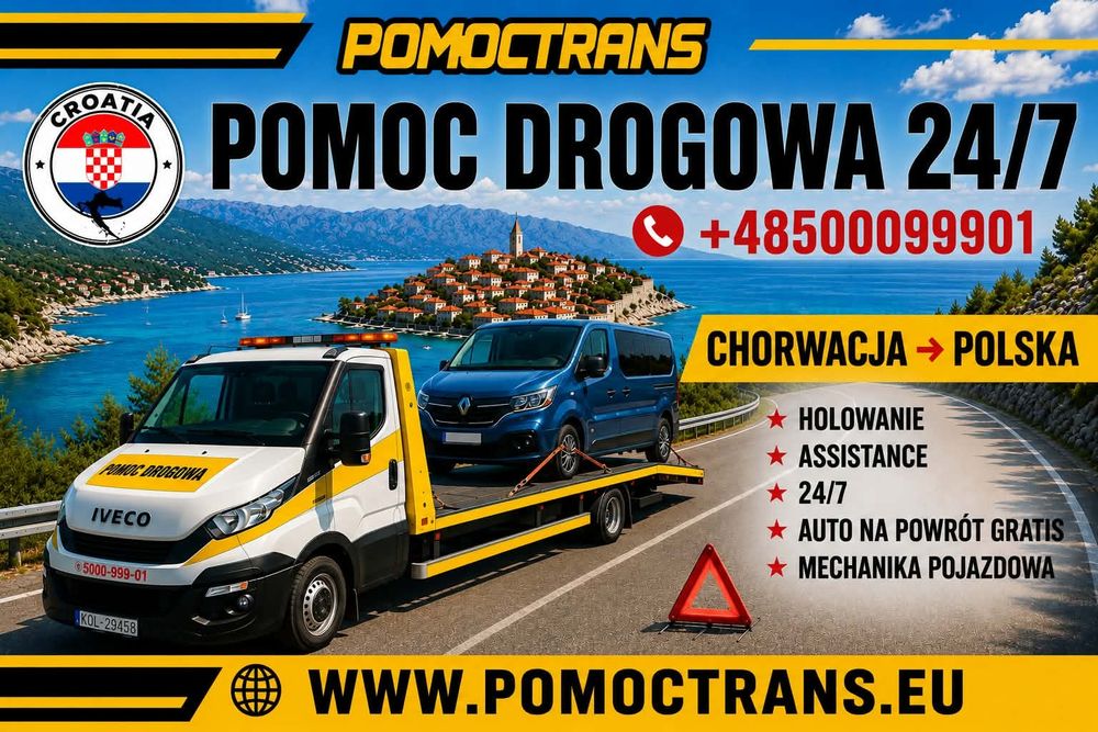 Pomoc drogowa laweta Chorwacja Austria Czechy Słowacja Słowenia Włochy Albania Rumunia Węgry Kosowo Grecja Hiszpania Francja  Serbia Czarnogóra