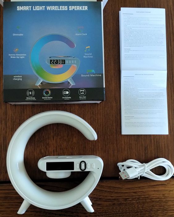 Relógio Candeeiro Carregador Wireless Despertador