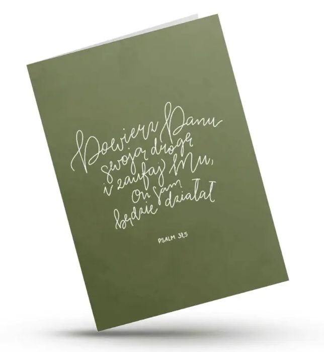 Kartka składana "Powierz Panu", zieleń. Szaron