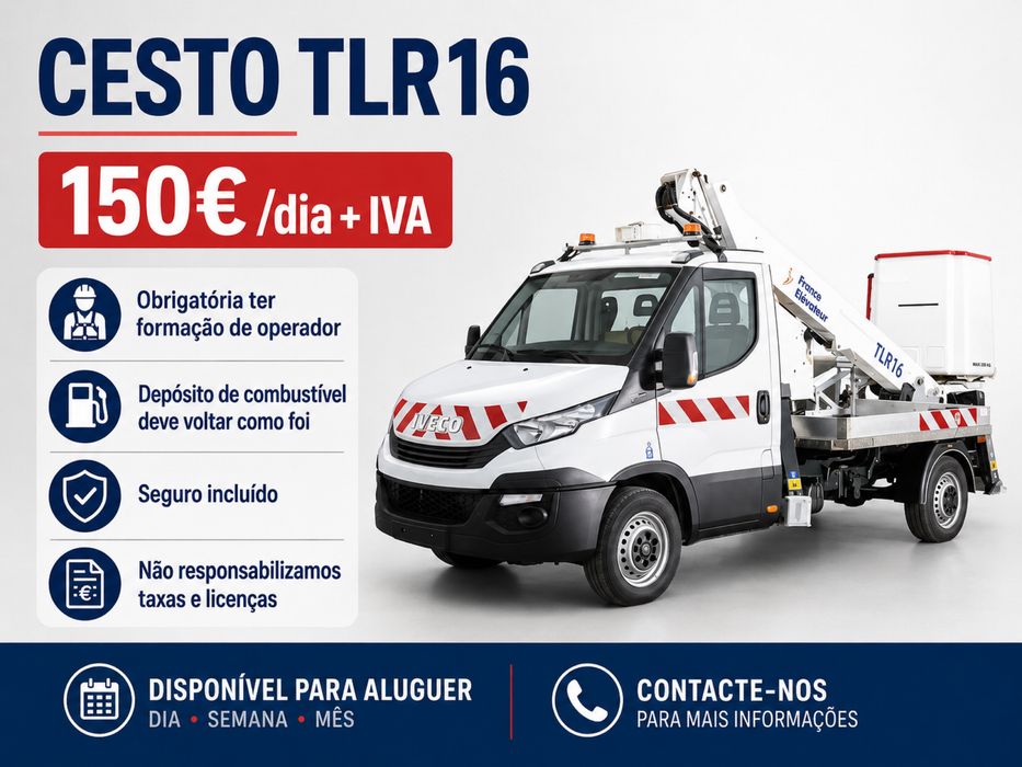 Aluguer Cesto Elevatório TLR16 — 150€/dia + IVA