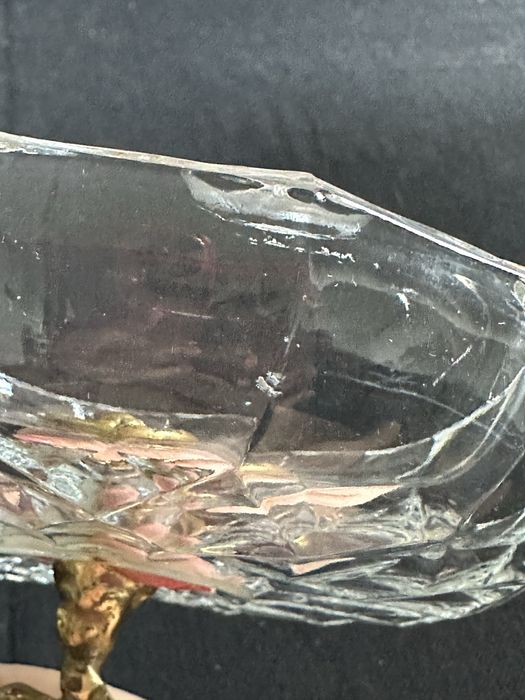 Patera miska na mosiężnej nodze kryształowa PRL antyk bardzo stara