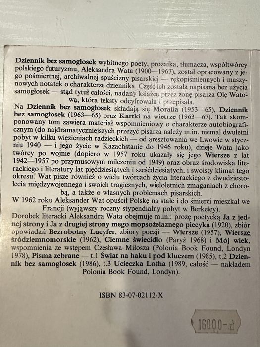 Dziennik bez samogłosek. Aleksander Wat