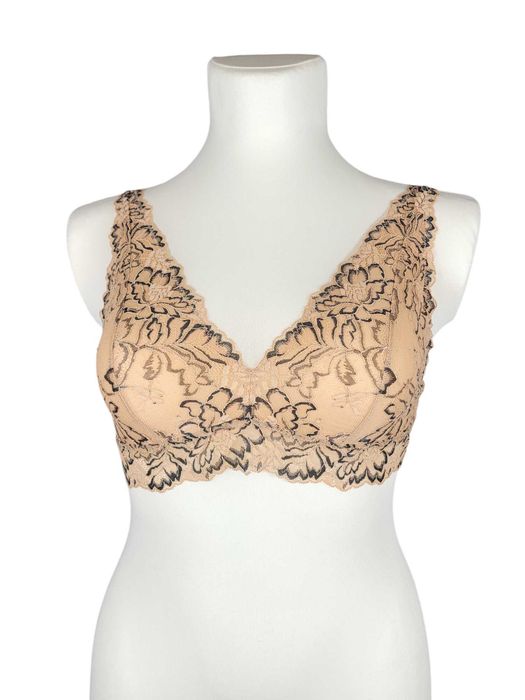 Nowy beżowy koronkowy stanik biustonosz 80A wzór kwiaty BonPrix
