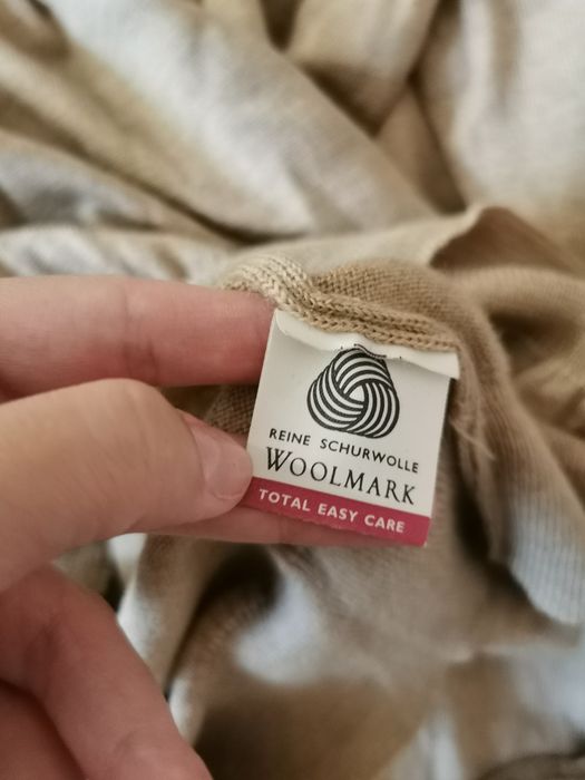 Sweter beżowy kremowy 100% wełna wełniany vintage retro boho 46 3XL