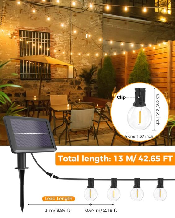 Girlanda solarna 13m, 15 zarówek