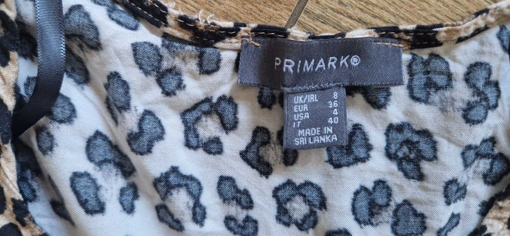 primark sukienka panterka falbanki ramiona 36 s cętki smock luźna boho
