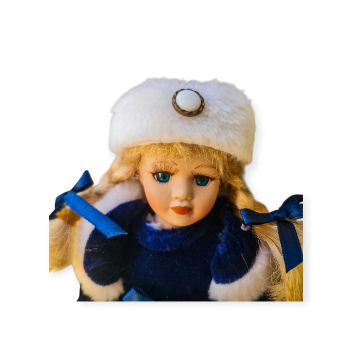 Boneca Porcelana Russa com Vestido Azul e Branco – 18cm