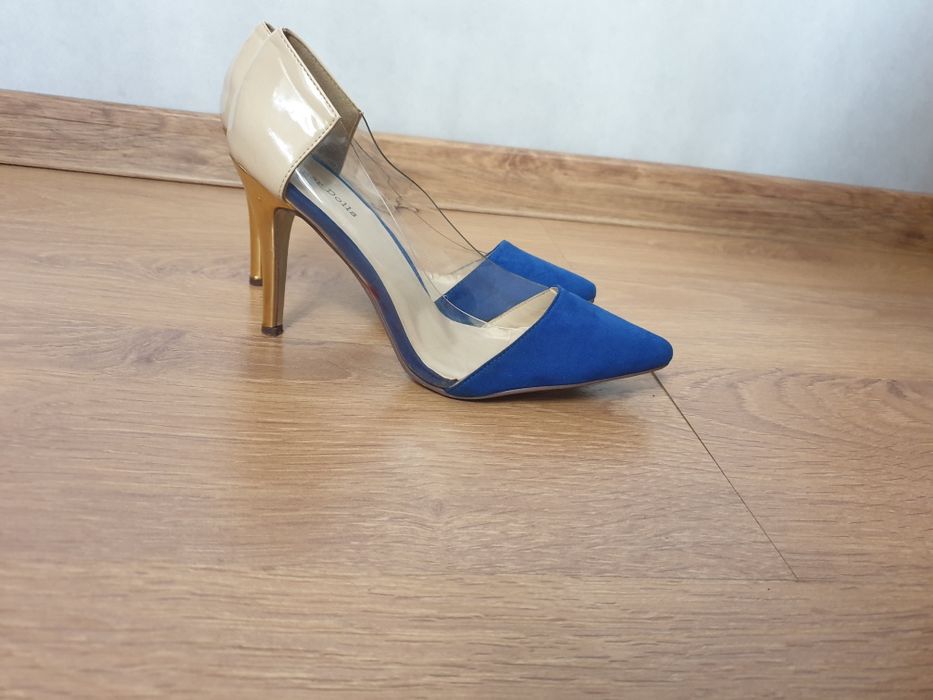 Silikonowe buty na obcasie 40, kobaltowa, beżowe