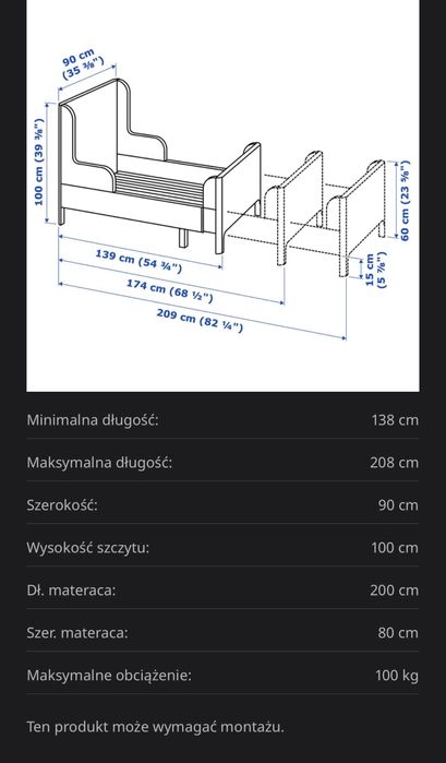 Lozko ikea busunge - regulowane