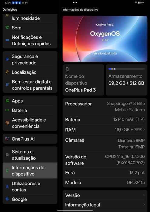 OnePlus Pad 3 | 512GB + 16GB | Capa | tablet 13,2 | Como Novo | Bateria 100%