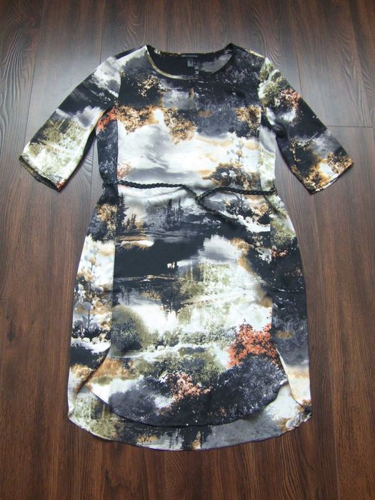 Сукня / платье Mango миди атласное + пояс рукав 3/4