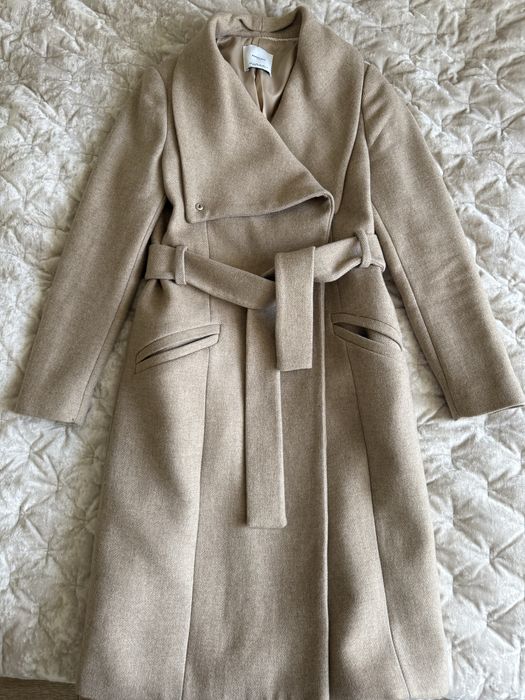 Пальто Mango, пальто бежевого кольору, вовняне пальто