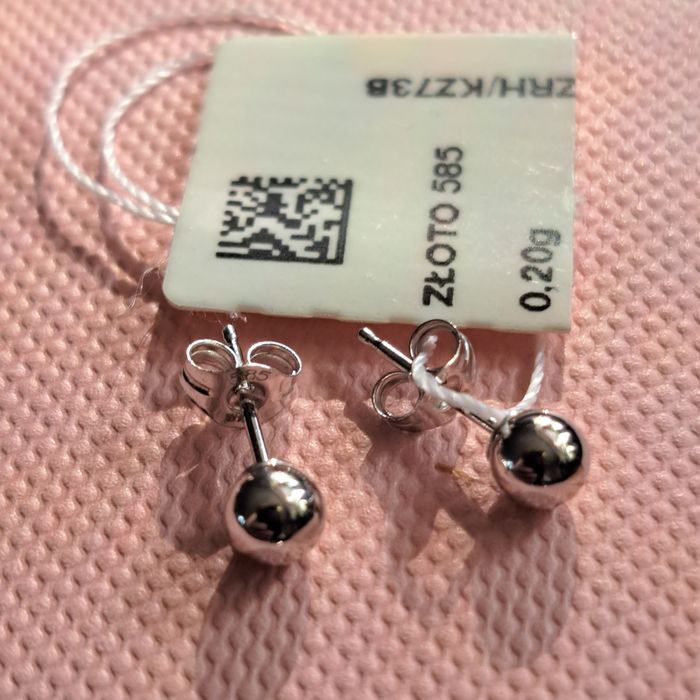 Złote kolczyki kulki W.Kruk 585 nowe z metką